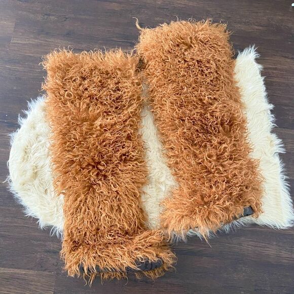 Source Unknown Shoes - New Brown Shaggy Fuzzy Furry Wide Chunky Over The Knee Faux Fur Boots US 7